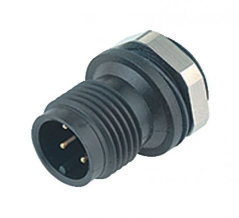 M12 Male panel mount connector, Contacts: 4, unshielded, solder, IP67, M12x0.5