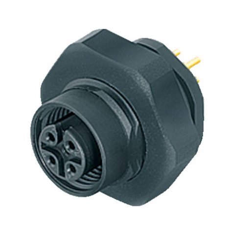 Female panel mount connector, Contacts: 4, unshielded, THT, IP67, PG 9, front fastened