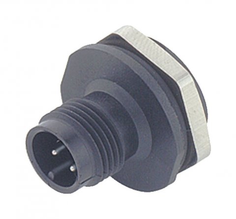 M12 Male panel mount connector, Contacts: 4, unshielded, solder, IP67, PG 11