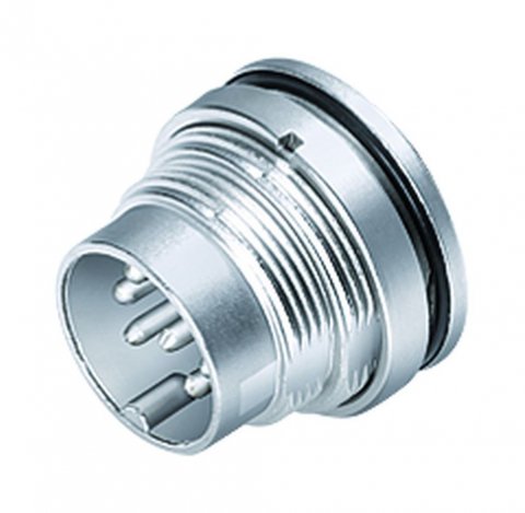 M16 Male panel mount connector, Contacts: 14 (14-b), unshielded, solder, IP67, UL, front fastened