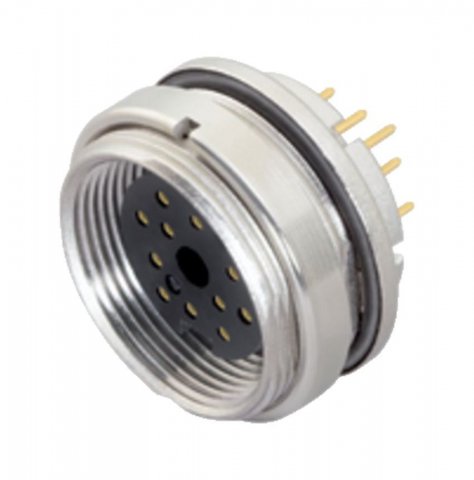 M16 Female panel mount connector, Contacts: 14 (14-b), unshielded, THT, IP67, UL, front fastened