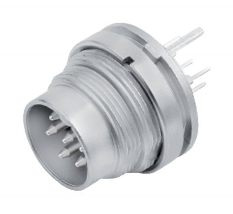 M16 Male panel mount connector, Contacts: 8 (08-a), shieldable, THT, IP40, front fastened