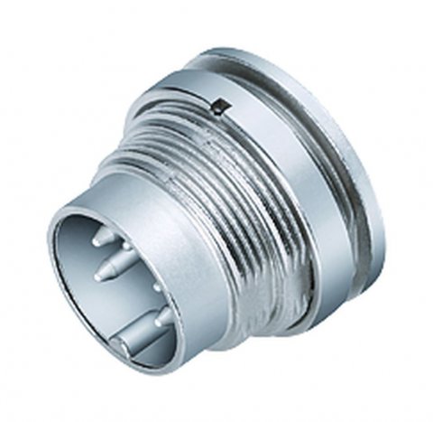 M16 Male panel mount connector, Contacts: 8 (08-a), unshielded, solder, IP40, front fastened