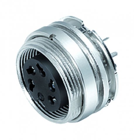 M16 Female panel mount connector, Contacts: 8 (08-a), shieldable, THT, IP40, front fastened