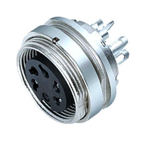 M16 Female panel mount connector, Contacts: 8 (08-a), unshielded, solder, IP40, front fastened