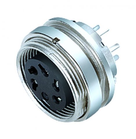 M16 Female panel mount connector, Contacts: 8 (08-a), unshielded, THT, IP40, front fastened