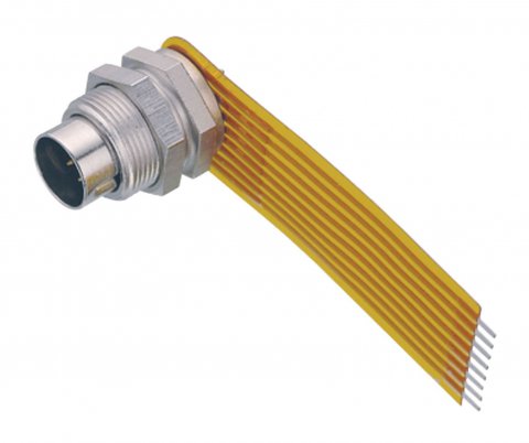 M9 Male panel mount connector, Contacts: 7, unshielded, THT, IP40