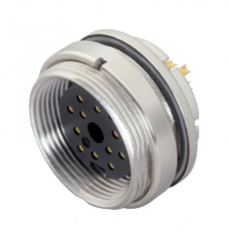 M16 Female panel mount connector, Contacts: 24, unshielded, solder, IP67, UL, front fastened