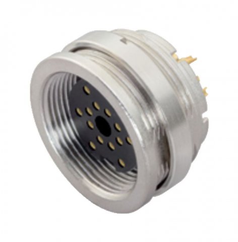 M16 Female panel mount connector, Contacts: 16, unshielded, solder, IP67, UL