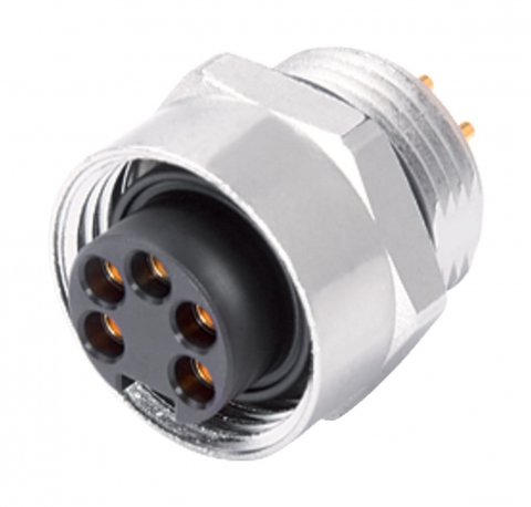 7/8" Female panel mount connector, Contacts: 2+PE, unshielded, THT, IP68, UL, VDE