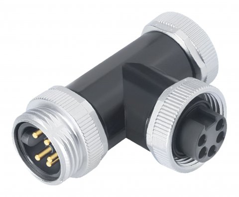 7/8" Twin distributor, Contacts: 3, unshielded, solder, IP68, VDE, Threaded nut die-cast