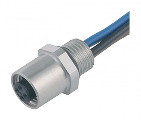 M5 Female panel mount connector, Contacts: 3, unshielded, single wires, IP67