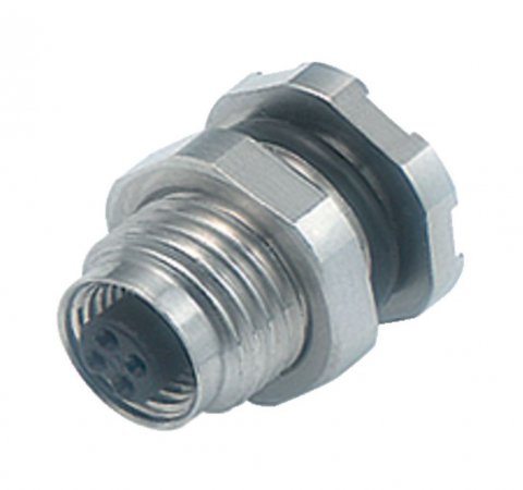 M5 Female panel mount connector, Contacts: 3, unshielded, THT, IP67, front fastened