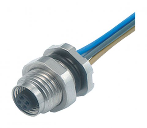 M5 Female panel mount connector, Contacts: 3, unshielded, single wires, IP67, front fastened