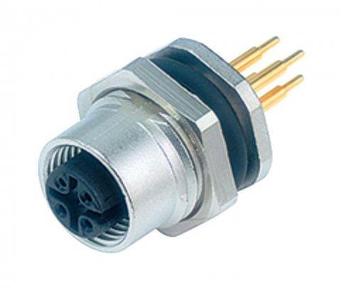 M12 Female panel mount connector, Contacts: 4, unshielded, THT, IP68, PG 9, front fastened