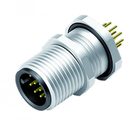 M12 Male panel mount connector, Contacts: 12, unshielded, THT, IP68, M12x1.0