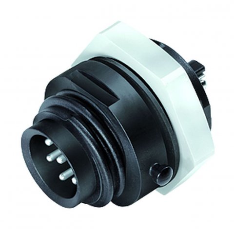 RD24 Male panel mount connector, Contacts: 6+PE, unshielded, screw clamp, IP67, UL, ESTI+, VDE, central fixing