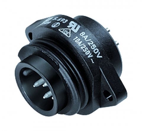 RD24 Male panel mount connector, Contacts: 6+PE, unshielded, solder, IP67, UL, ESTI+, VDE