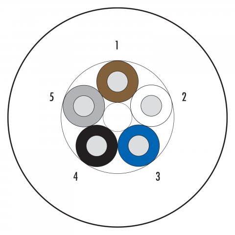 Contacts: 5 wires, unshielded, Standard, PUR, black (RAL 9005), 5 x 0.34 mm², 100 m