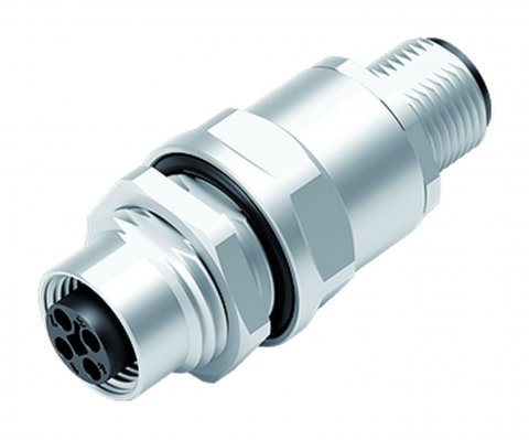 M12 Lead-through for control cabinet, Contacts: 4, shielded, pluggable, IP67, UL, M12x1.0