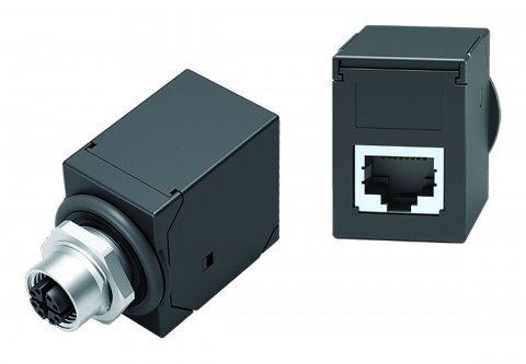 M12 Lead-through for control cabinet, female connector - RJ45 straight, Contacts: 8, shielded, pluggable, IP67, UL