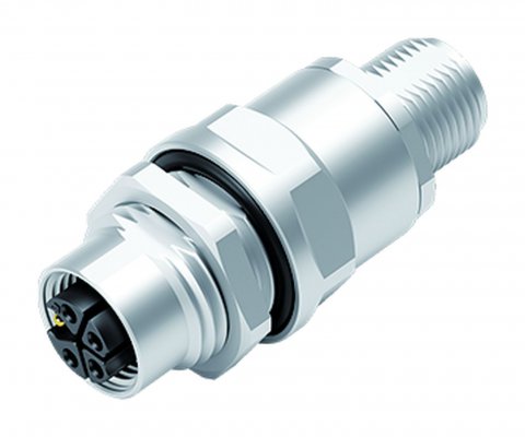 M12 Lead-through for control cabinet, Contacts: 4+PE, shielded, pluggable, IP67, UL, M12x1.0