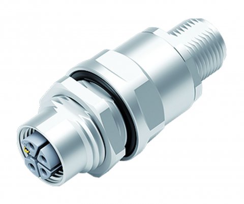 M12 Lead-through for control cabinet, Contacts: 4+FE, shielded, pluggable, IP67, UL, M12x1.0