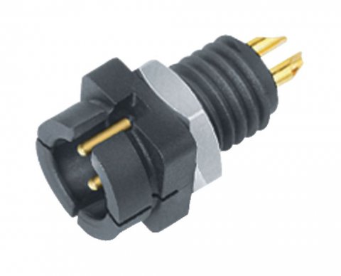 Snap-In Male panel mount connector, Contacts: 3, unshielded, solder, IP40