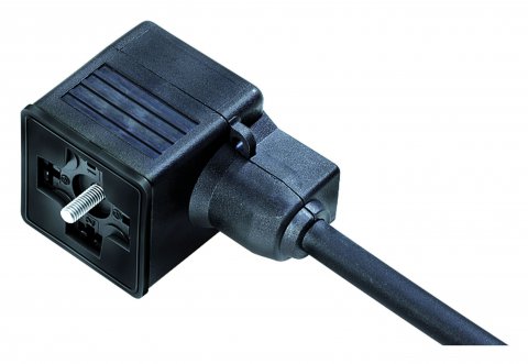 Female solenoid valve connector, Contacts: 2+2PE, unshielded, moulded on the cable, IP67, PUR, black, 3 m