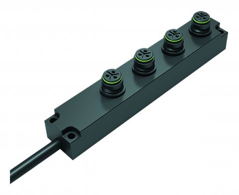 Snap-In 4-way distributor, Contacts: 3, unshielded, moulded on the cable, IP67, 3 x 0.75 mm²