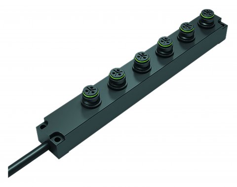 Snap-In 6-way distributor, Contacts: 3, unshielded, moulded on the cable, IP67, 3 x 0.75 mm²