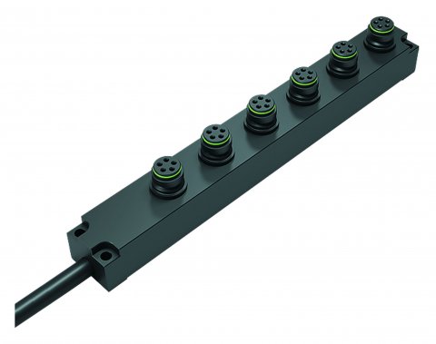 Snap-In 6-way distributor, Contacts: 5, unshielded, moulded on the cable, IP67, 5 x 0.75 mm²