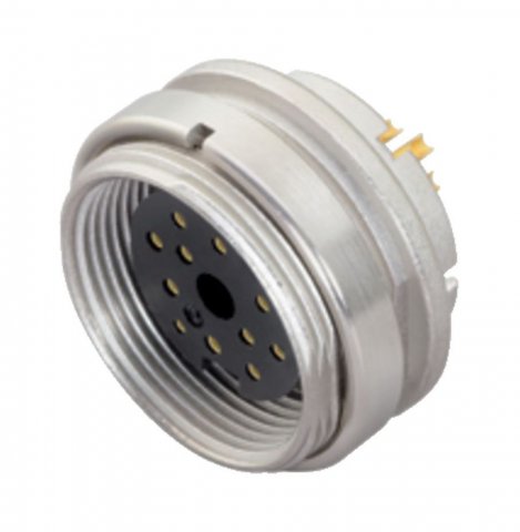 M16 Female panel mount connector, Contacts: 14 (14-b), unshielded, solder, IP40, front fastened