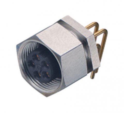 M9 Female angled panel mount connector, Contacts: 4, unshielded, THT, IP40