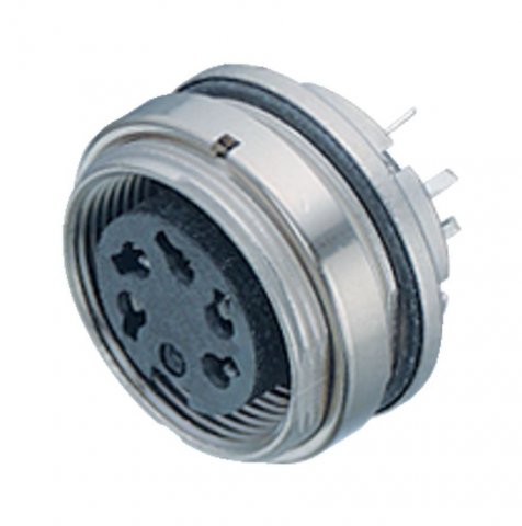 M16 Female panel mount connector, Contacts: 2 (02-a), unshielded, THT, IP67, UL, front fastened