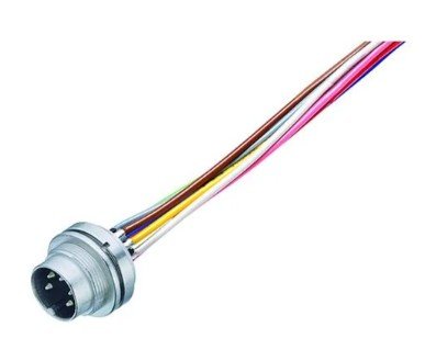 M16 Male panel mount connector, Contacts: 4 (04-a), unshielded, single wires, IP67, UL