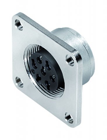 M16 Square female panel mount connector, Contacts: 4 (04-a), unshielded, crimping (Crimp contacts must be ordered separately), IP67, UL