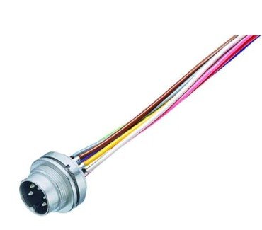 M16 Male panel mount connector, Contacts: 5 (05-a), unshielded, single wires, IP67, UL
