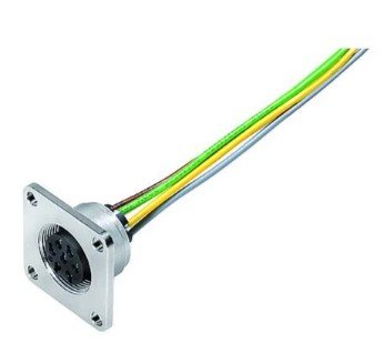 M16 Female panel mount connector, Contacts: 5 (05-a), unshielded, single wires, IP67, UL