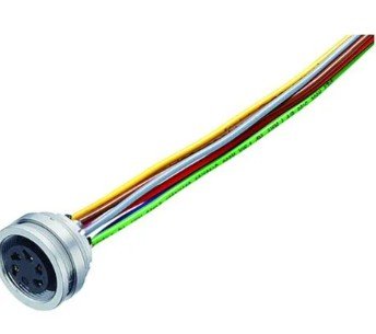 M16 Female panel mount connector, Contacts: 5 (05-a), unshielded, single wires, IP67, UL