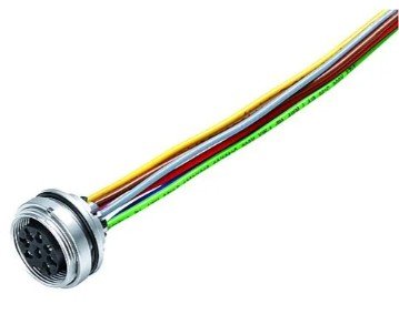 M16 Female panel mount connector, Contacts: 5 (05-a), unshielded, single wires, IP67, UL