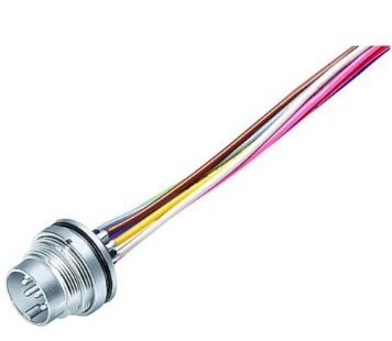 M16 Male panel mount connector, Contacts: 6 (06-a), unshielded, single wires, IP67, UL, front fastened