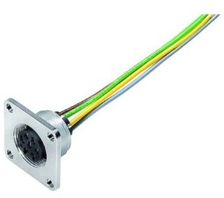 M16 Female panel mount connector, Contacts: 6 (06-a), unshielded, single wires, IP67, UL