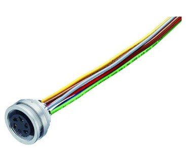 M16 Female panel mount connector, Contacts: 6 (06-a), unshielded, single wires, IP67, UL
