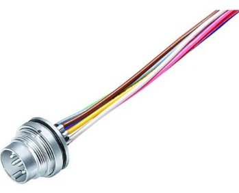 M16 Male panel mount connector, Contacts: 7 (07-a), unshielded, single wires, IP67, UL, front fastened