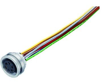 M16 Female panel mount connector, Contacts: 7 (07-a), unshielded, single wires, IP67, UL