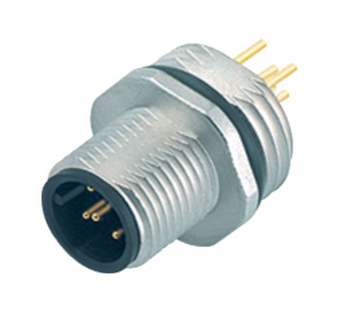 M12 Male panel mount connector, Contacts: 4, unshielded, THT, IP68, UL, PG 9