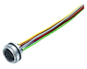 M16 Female panel mount connector, Contacts: 7 (07-a), unshielded, single wires, IP67, UL
