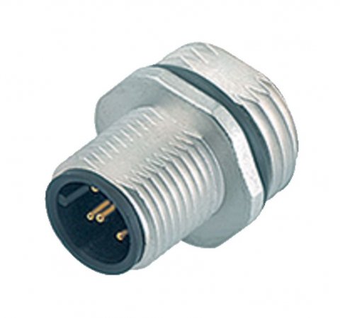 M12 Male panel mount connector, Contacts: 4, unshielded, solder, IP68, UL, PG 9