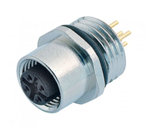 M12 Female panel mount connector, Contacts: 4, unshielded, THT, IP68, UL, PG 9